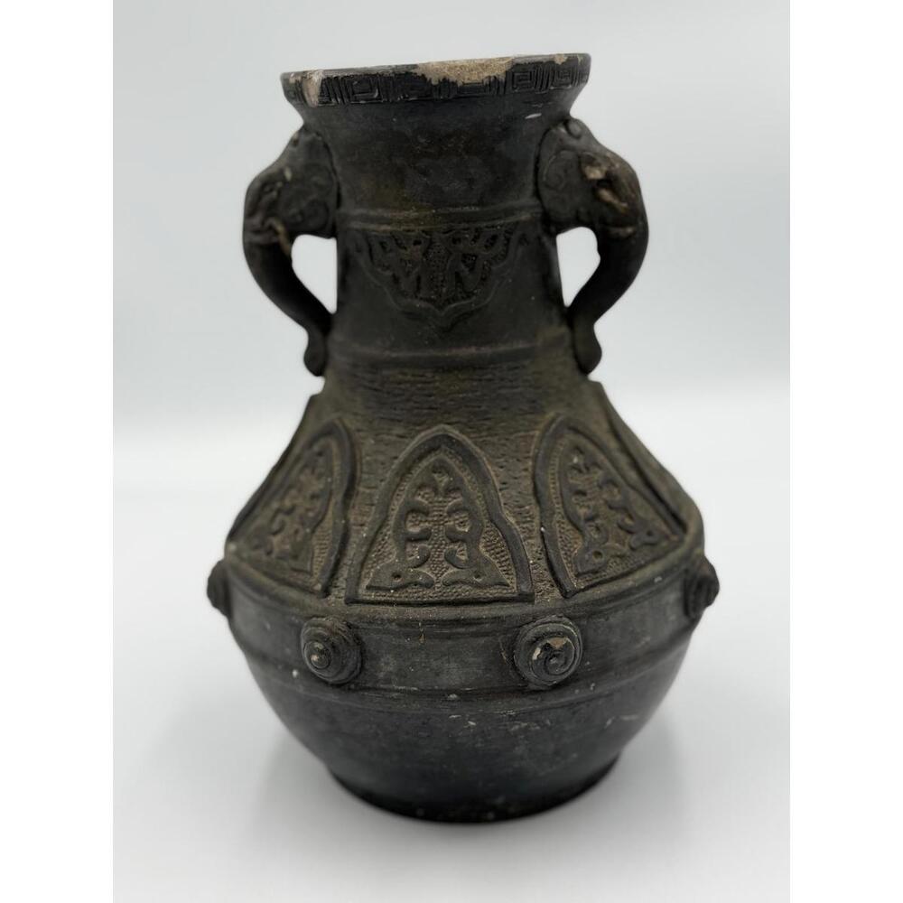 Vintage Japanese Ceramic Vase – Chinese Archaic Style – 8” Tall